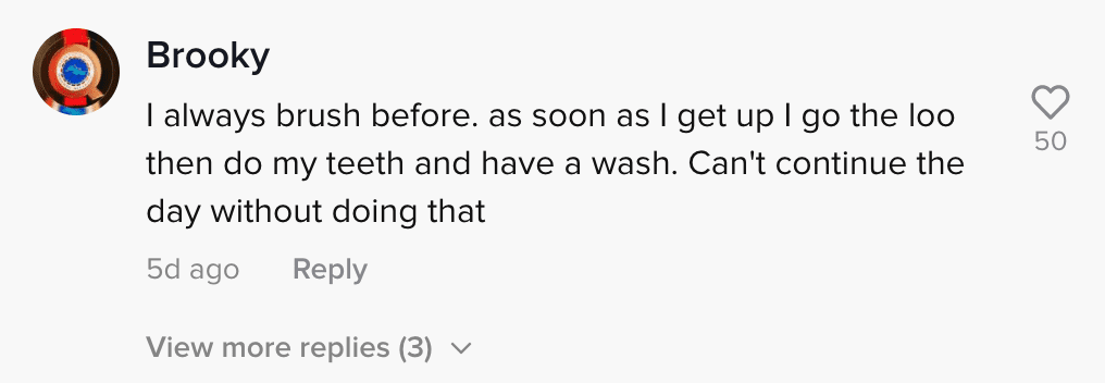 Commenters react to dentist who claims people should not brush teeth after eating breakfast | Photo: TikTok/annapetersondental