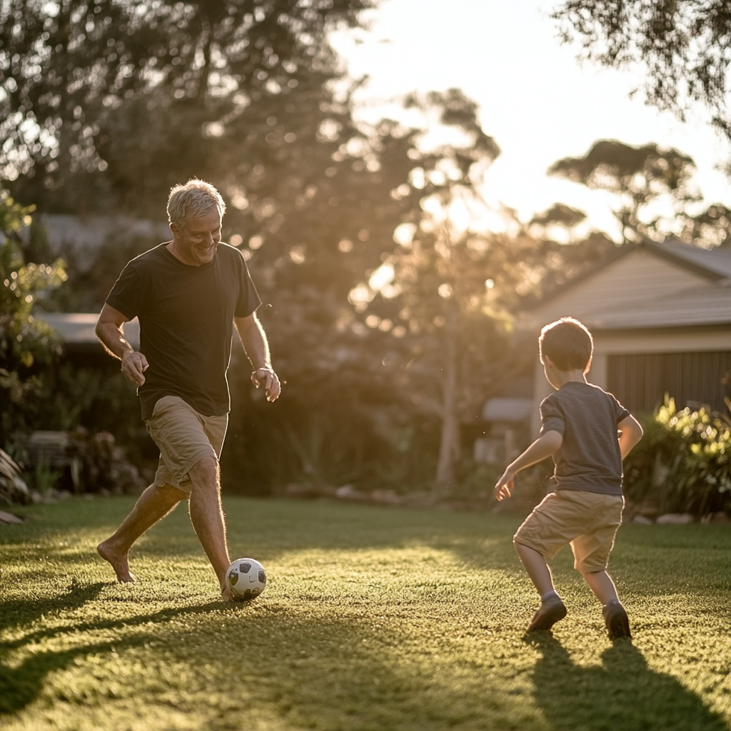 A father and son playing with a ball | Source: Midjourney