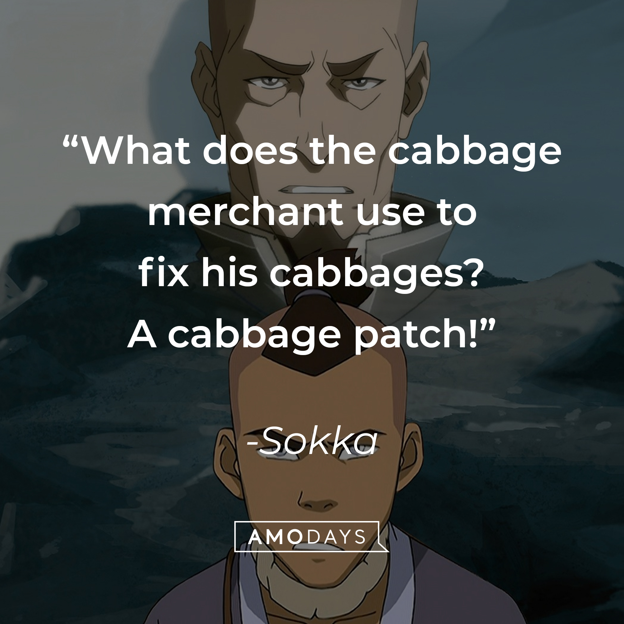 Sokka's quote: "What does the cabbage merchant use to fix his cabbages? A cabbage patch!" | Source: facebook.com/avatarthelastairbender