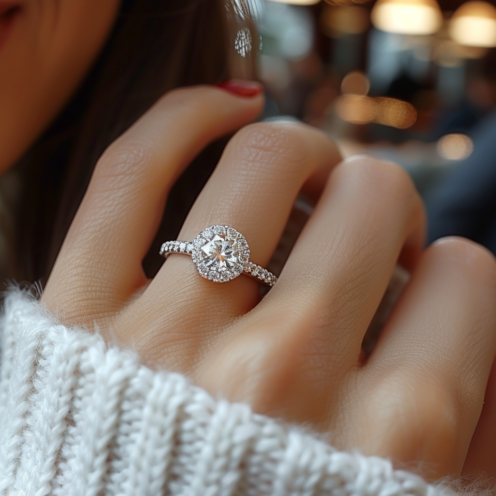 A close-up of an engagement ring | Source: Midjourney