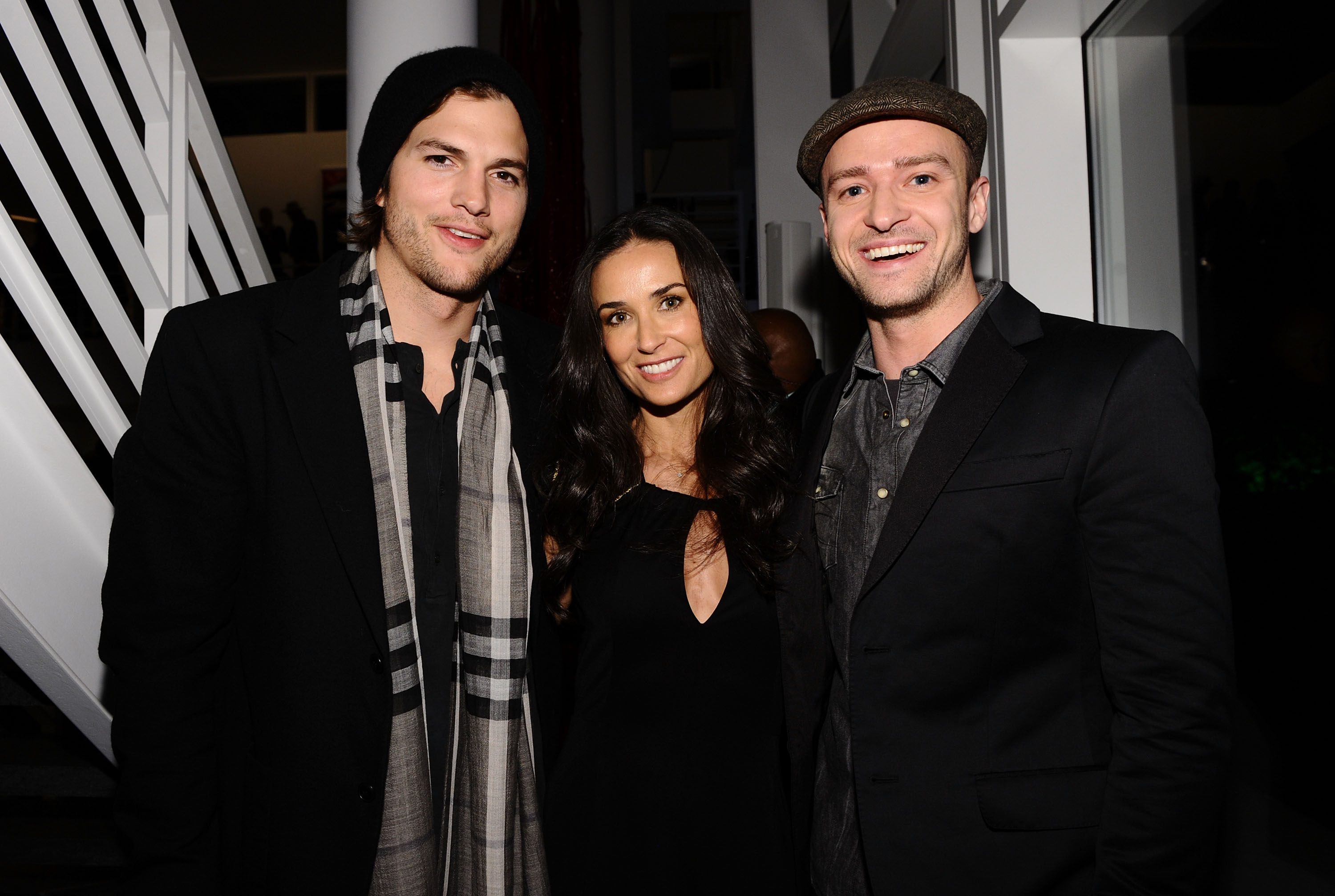 Ashton Kutcher, Demi Moore, and Justin Timberlake at the Super Bowl 2011 Audi Celebration at the Audi Forum Dallas on February 4 in Texas. | Source: Getty Images