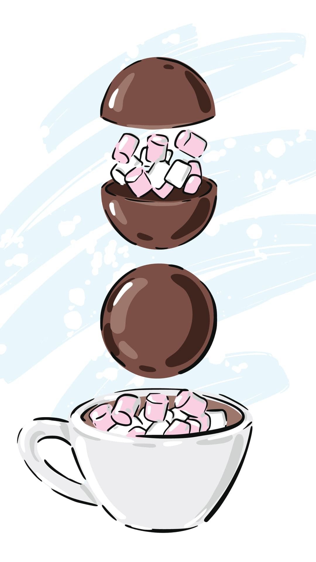 Animated hot chocolate bombs with mallows. | Source: Shutterstock