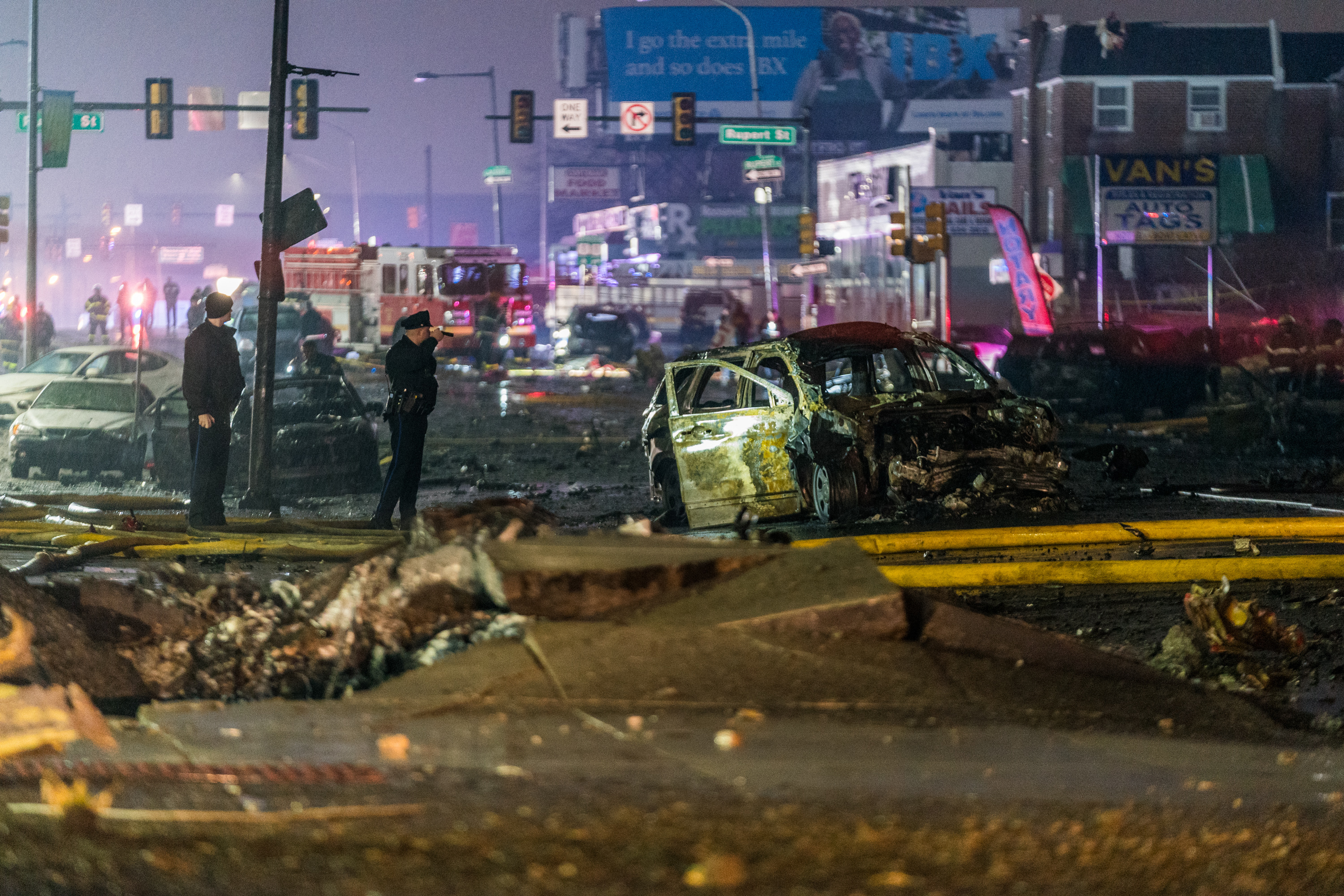 View of the wreckage from a small plane that crashes in a residential area in Philadelphia on January 31, 2025 | Source: Getty Images