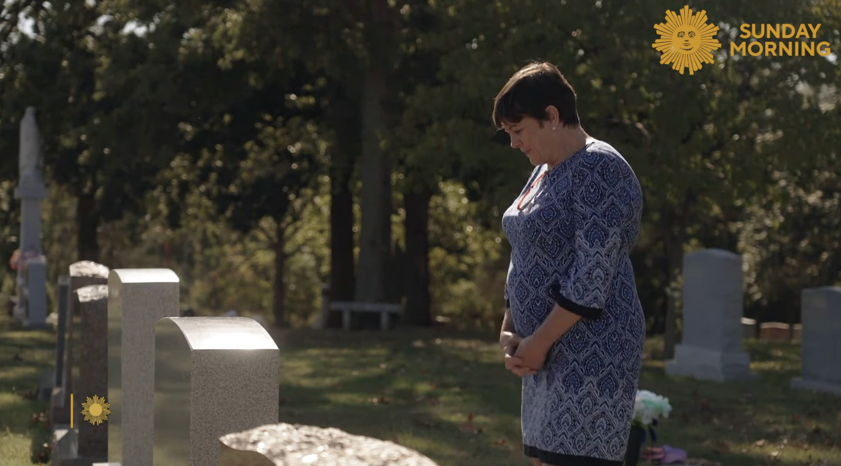 Grandma Peggy visits her grandson Sam Crowe's grave, as seen in a video dated October 22, 2023. | Source: facebook.com/CBSSundayMorning