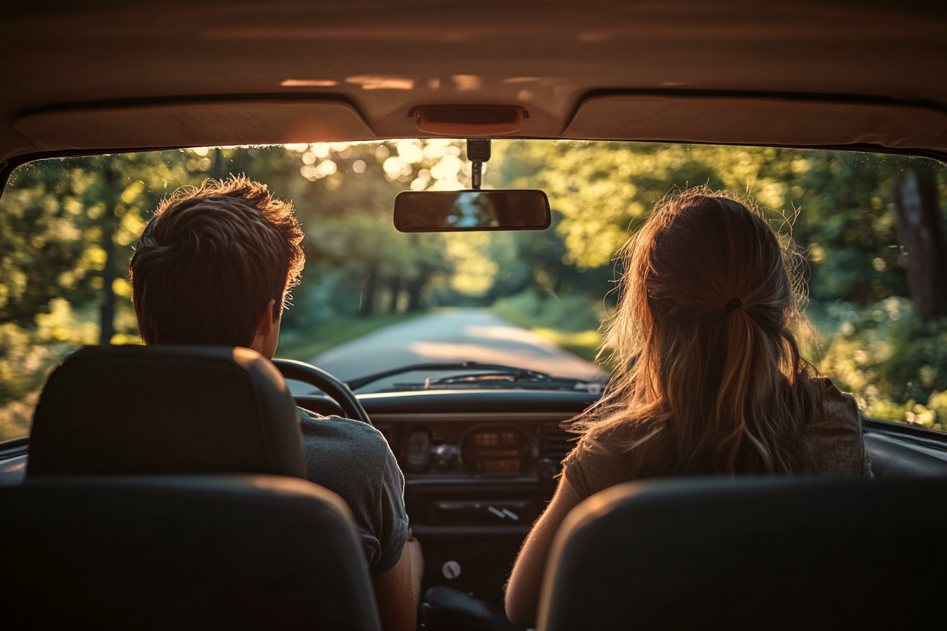 A young couple in a car | Source: Midjourney