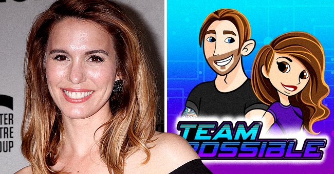 Christy Carlson Romano at the "Humans" Play Opening Night at the Ahmanson Theater on June 20, 2018 in Los Angeles, California and a "Kim Possible" cover in the other | Photo: Shutterstock and Instagram/@thechristycarlsonromano