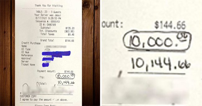 Receipt shows that a customer has paid restaurant staff a tip of $10,000 | Photo: Facebook/Wahooseafoodgrilltally