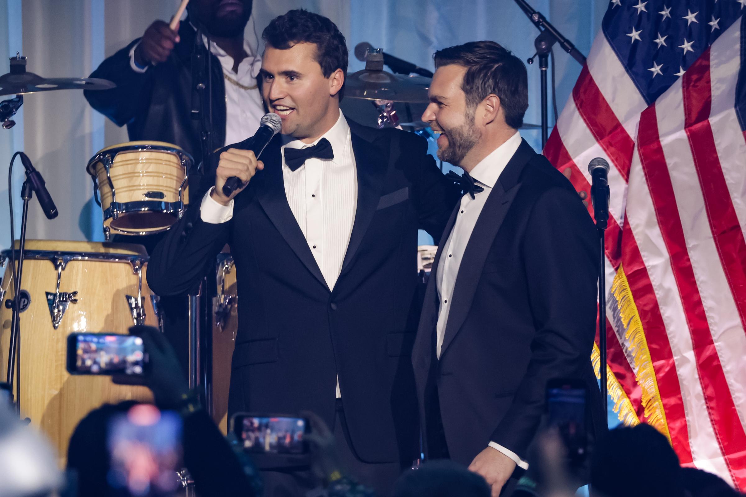 He learned a lot about fatherhood from the late Charlie Kirk. At this event, Kirk introduced him on stage during the Turning Point USA Inaugural-Eve Ball at the Salamander Hotel on January 19, 2025, in Washington, D.C. | Source: Getty Images