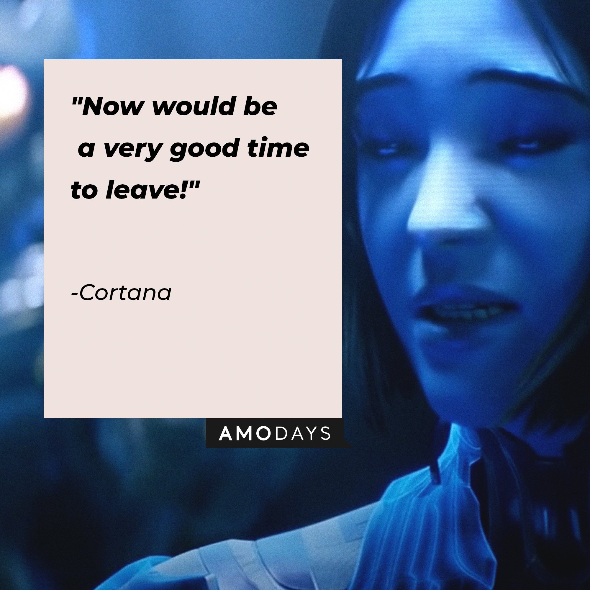 Cortana's quote: "Now would be a very good time to leave!" | Image: AmoDays