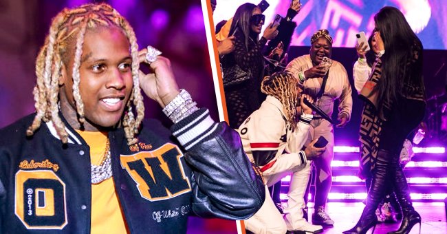 Left: Rapper Lil Durk |Photo: Getty Images. Right: Durk proposes to girlfriend India Royale on stage. | Photo: Instagram/lildurk