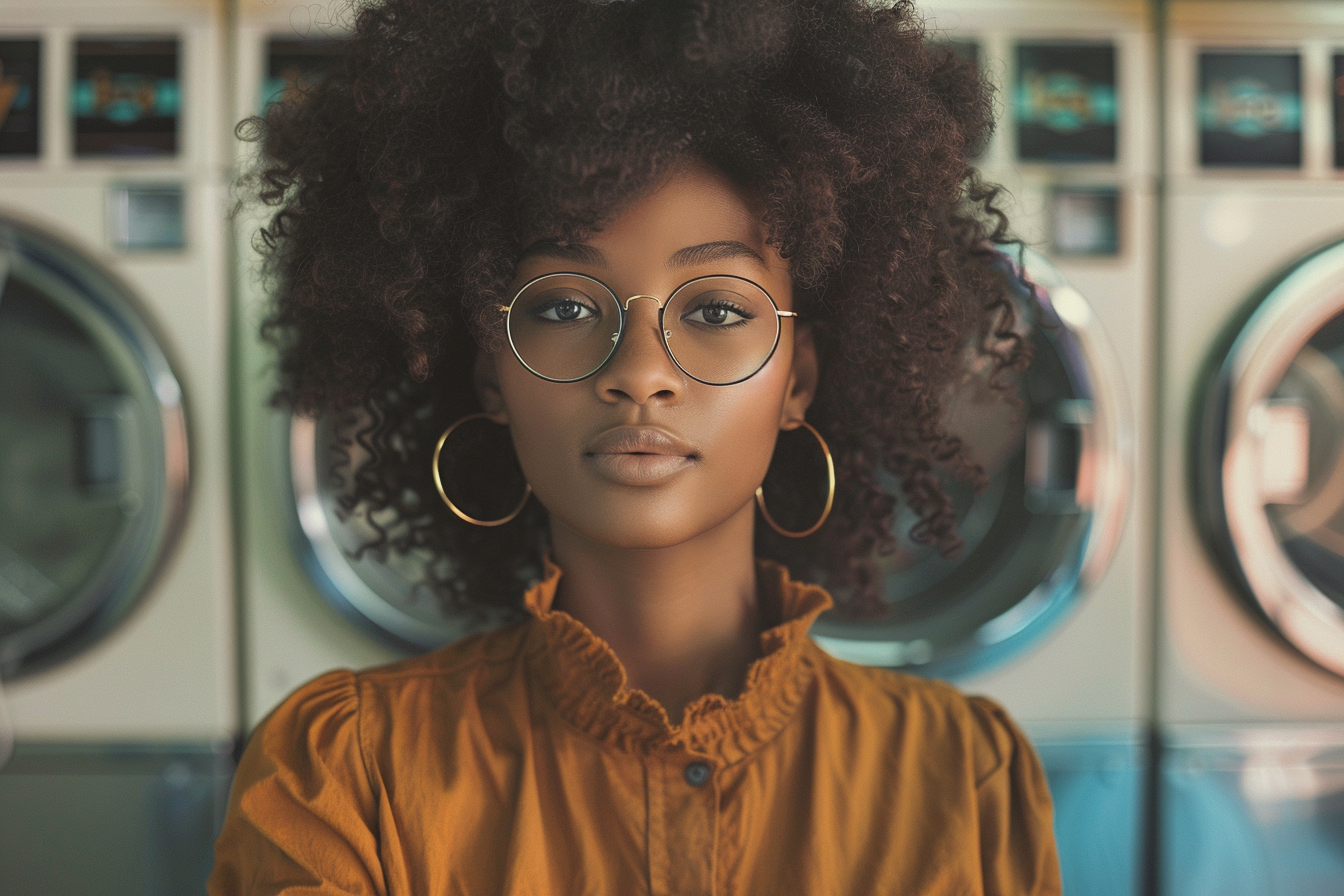 Young woman in a laundromat | Source: Midjourney