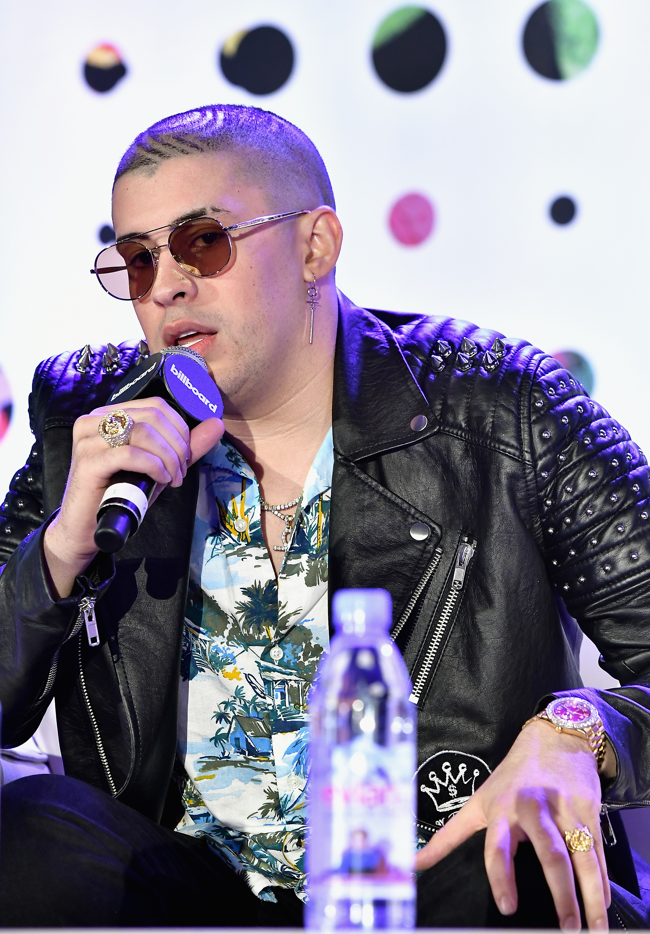 Bad Bunny speaks at the Billboard Latin Conference at Ritz Carlton South Beach, in Miami Florida  on April 26, 2017. | Source: Getty Images
