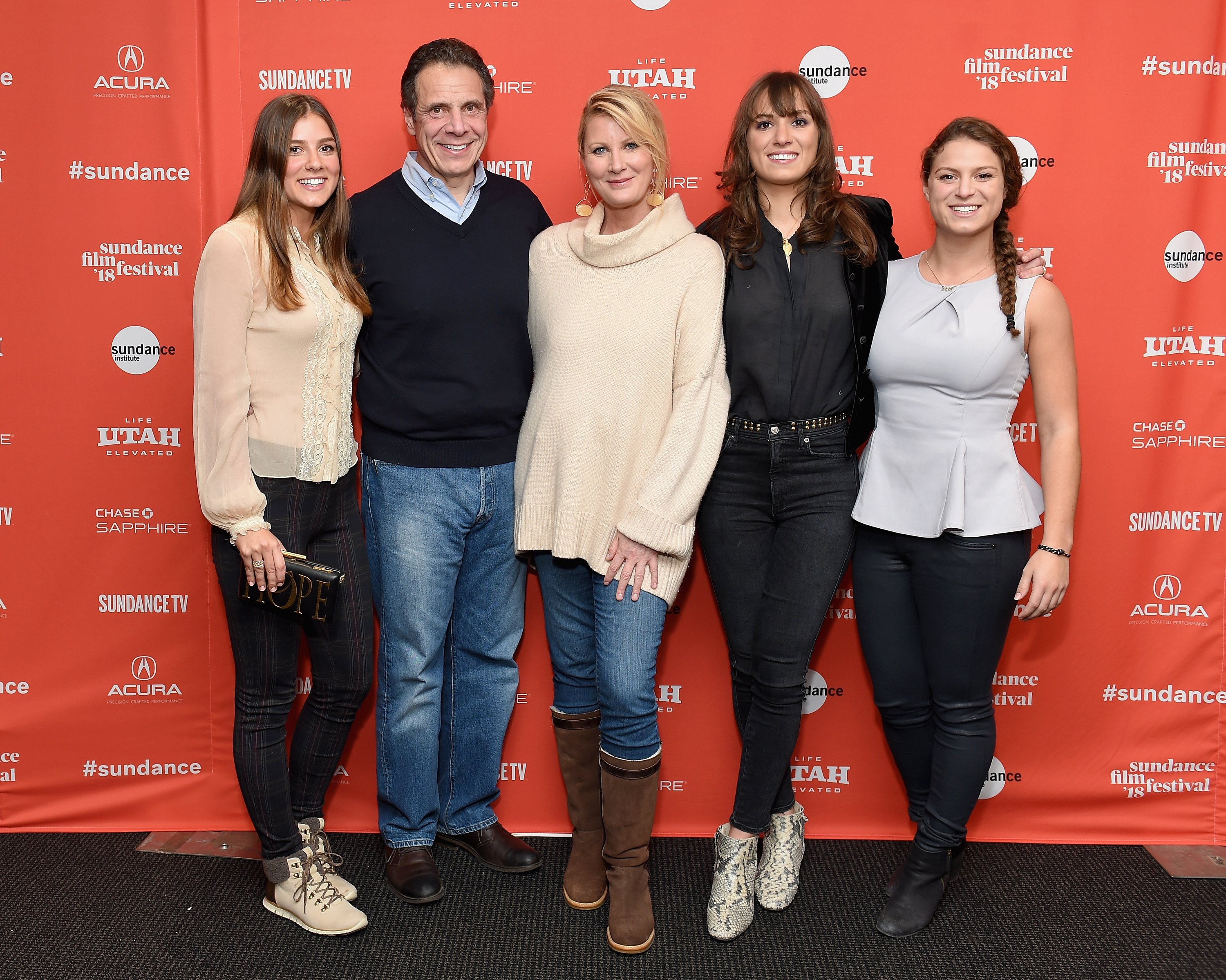 Andrew Cuomo pictured with his ex, Sandra Lee, and his daughters, Michaela Kennedy Cuomo, Mariah Kennedy Cuomo, Cara Kennedy Cuomo at the Sundance Film Festival 2018, Utah. | Photo: Getty Images