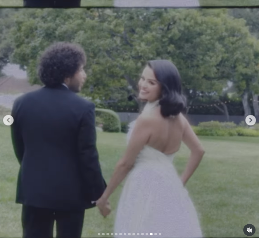 Selena Gomez skips across the lawn with her husband Benny Blanco, from a post dated September 28, 2205 | Source: Instagram/selenagomez