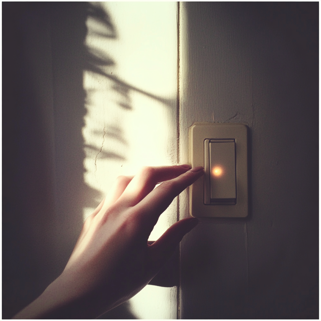 A woman's hand on a light switch | Source: Midjourney