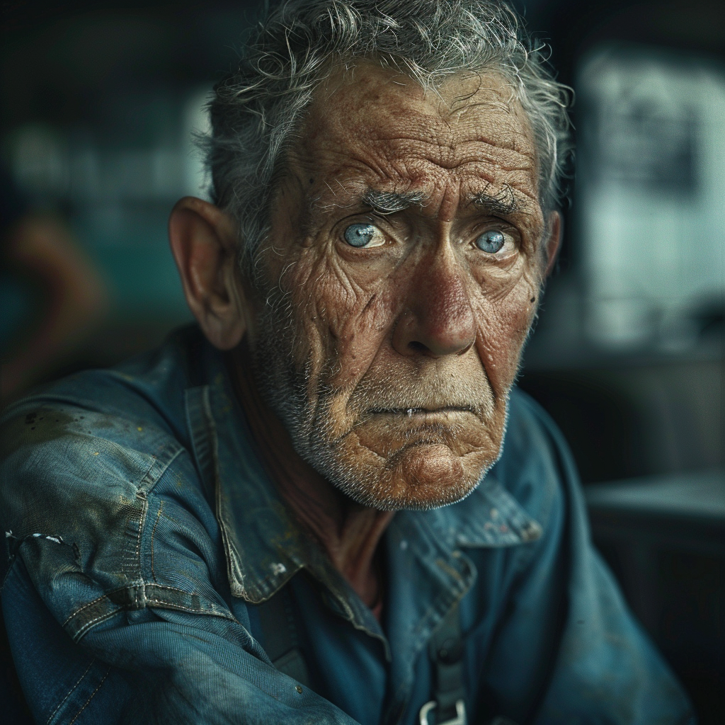 An elderly janitor's eyes are filled with sorrow and regret | Source: Midjourney