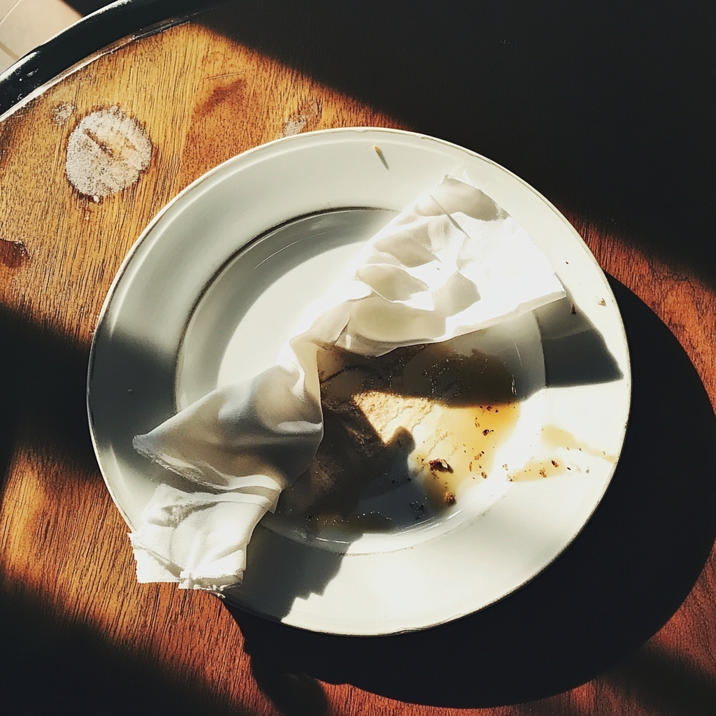 A napkin thrown onto a dirty plate | Source: Midjourney