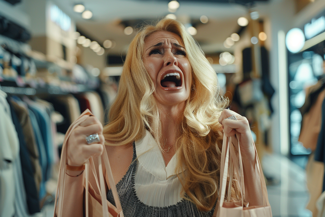 Woman screaming in a clothing store | Source: Midjourney