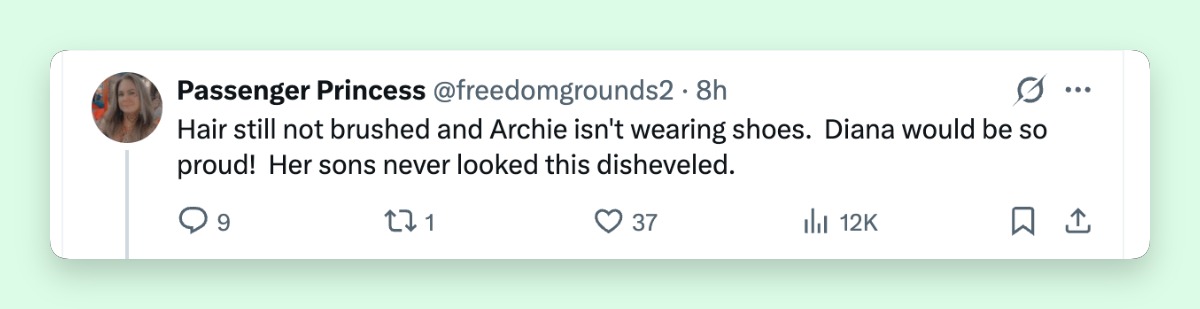 Other users focused on the children's casual appearance rather than the significance of the reported visit. The criticism showed how even a deeply personal family moment quickly became a subject of online debate. | Source: X/@freedomgrounds2