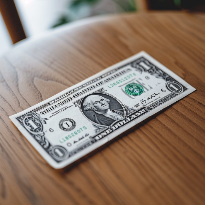 A one-dollar bill lying on a table | Source: Midjourney