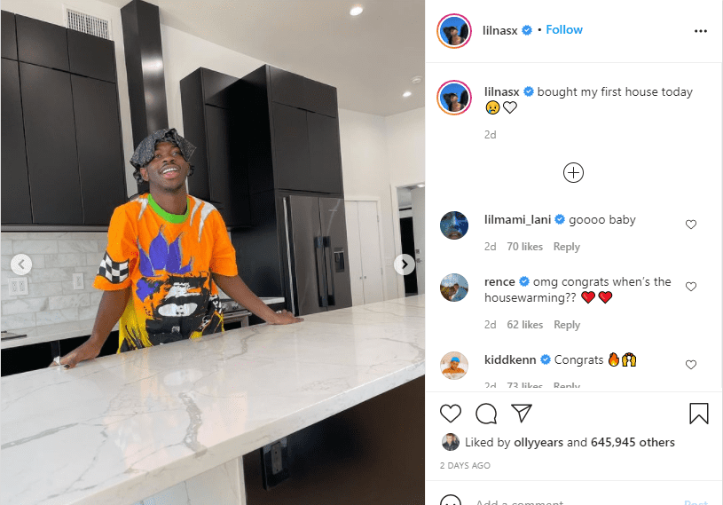 Lil Nas X poses in the kitchen of his new apartment  | Source: Instagram.com/lilnasx