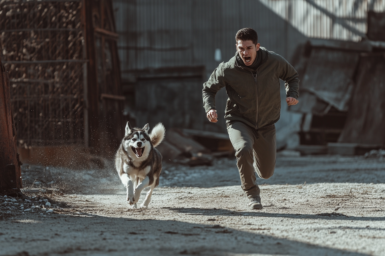 A dog chasing a man | Source: Midjourney