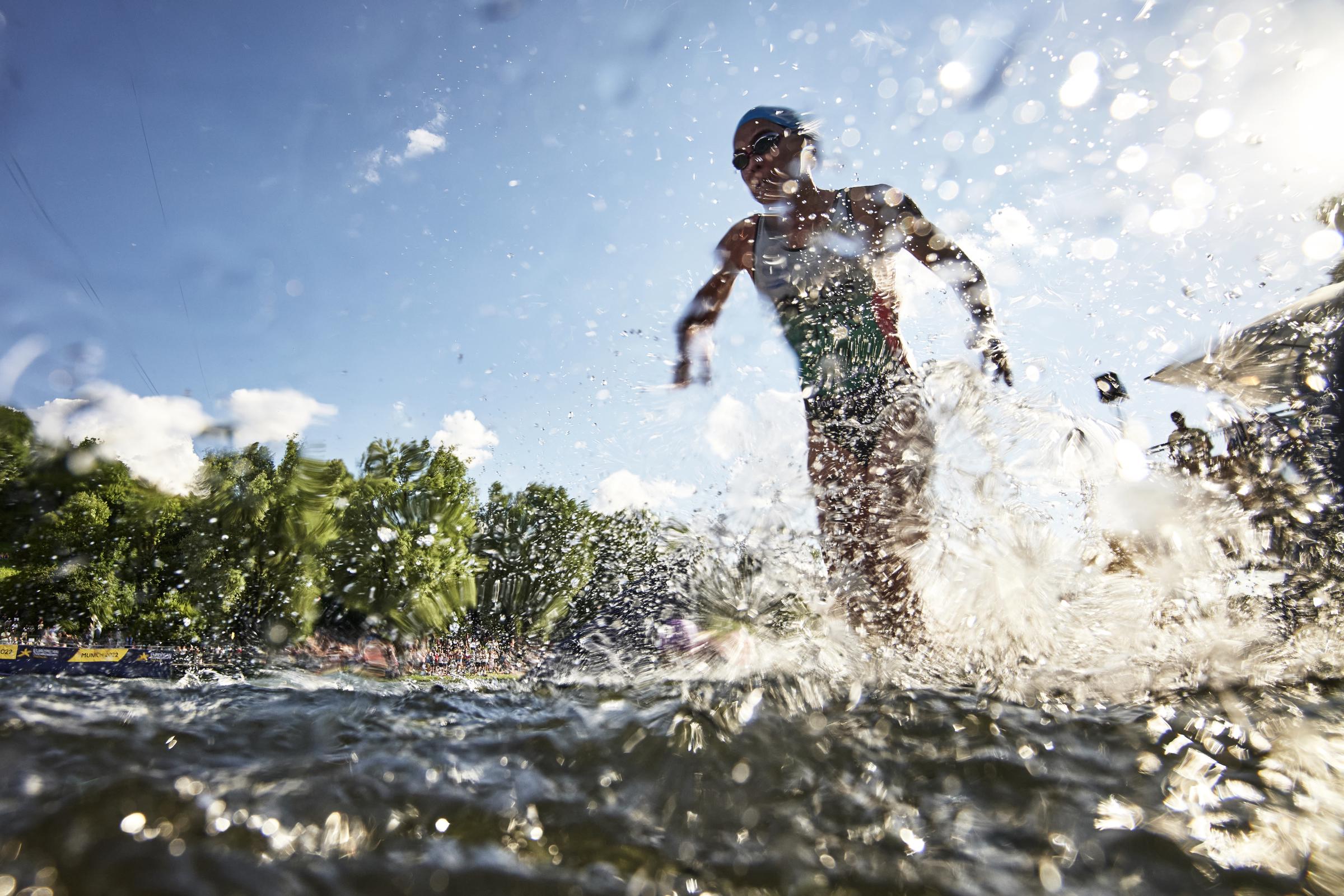 Melanie Santos competes in the swimming stage of the Women's Elite Triathlon competition at the European Championships Munich 2022 in Munich, Germany, on August 12, 2022 | Source: Getty Images