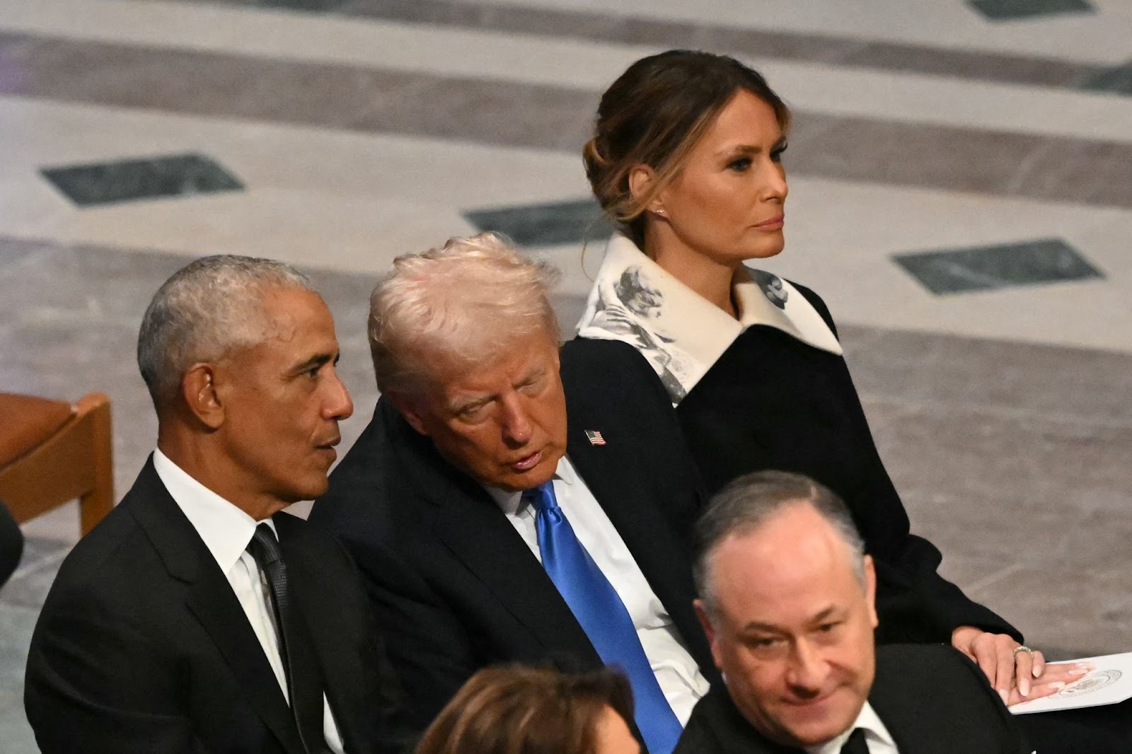 Barack Obama, U.S. President-elect Donald Trump, and Melania Trump at the state funeral for former U.S. President Jimmy Carter. | Source: Getty Images