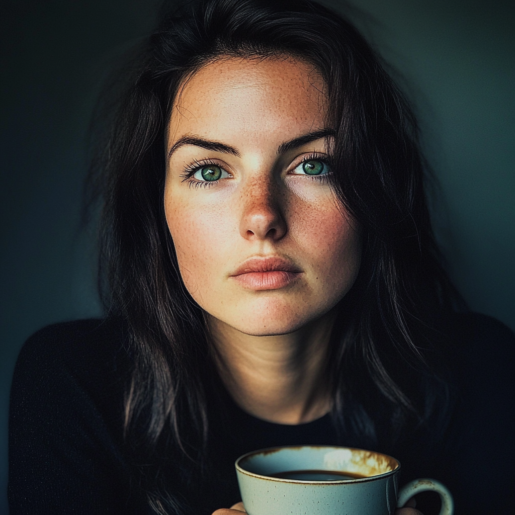 A woman holding a cup of coffee | Source: Midjourney