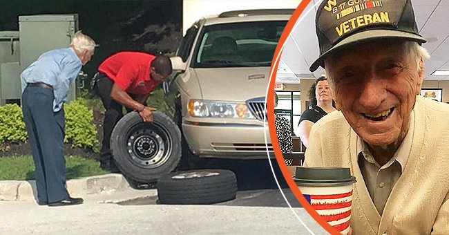One of the managers at the restaurant volunteered to change the veteran's flat tire. | Photo: YouTube.com/CBS News