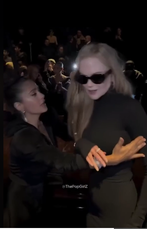 Salma Hayek and Nicole Kidman taking photos at the Balanciaga Show during Paris Fashion Week posted on October 14, 2024 | Source: TikTok/@thepopgirlz