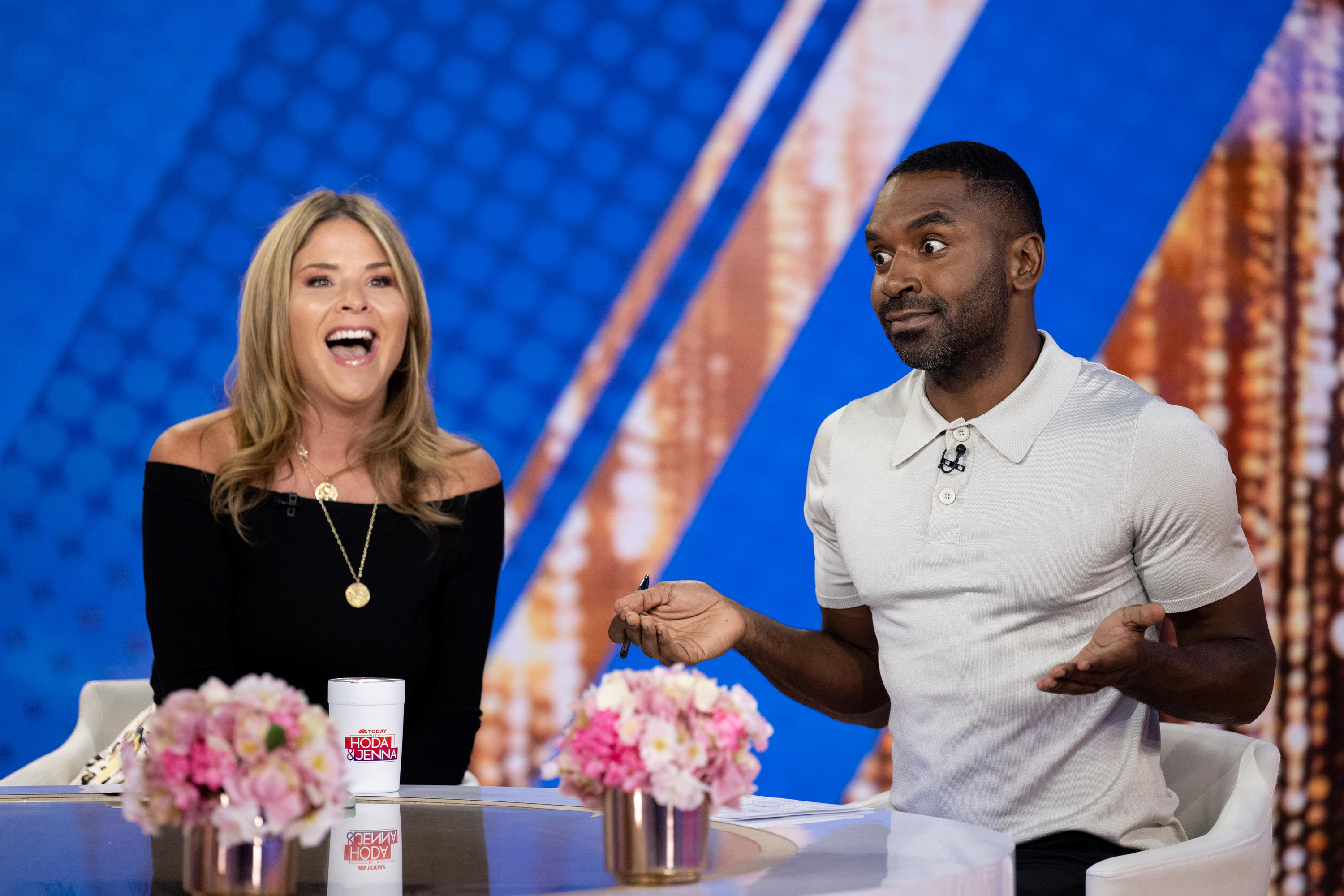 Jenna Bush Hager and Justin Sylvester share a laugh during a live segment of "Today with Hoda & Jenna" on July 17, 2023 | Source: Getty Images
