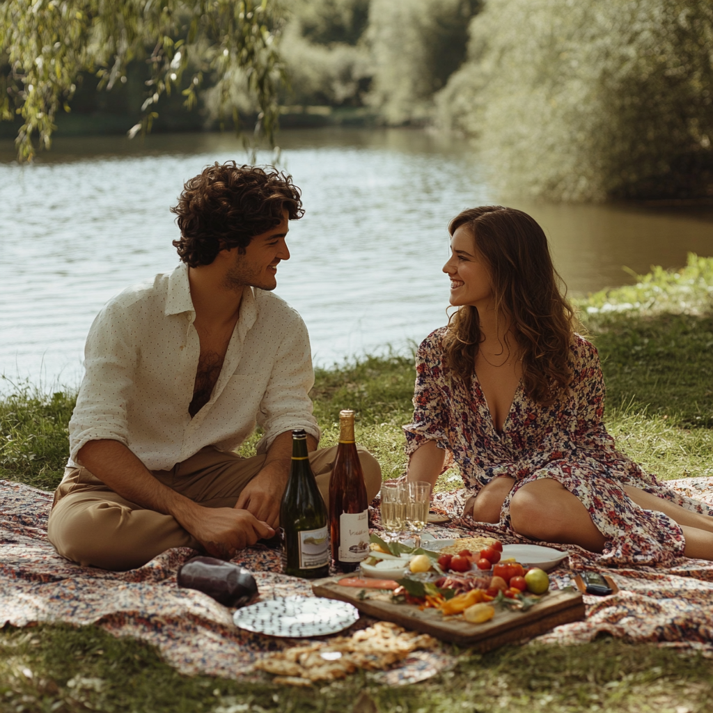 A happy couple enjoying picnic | Source: Midjournney