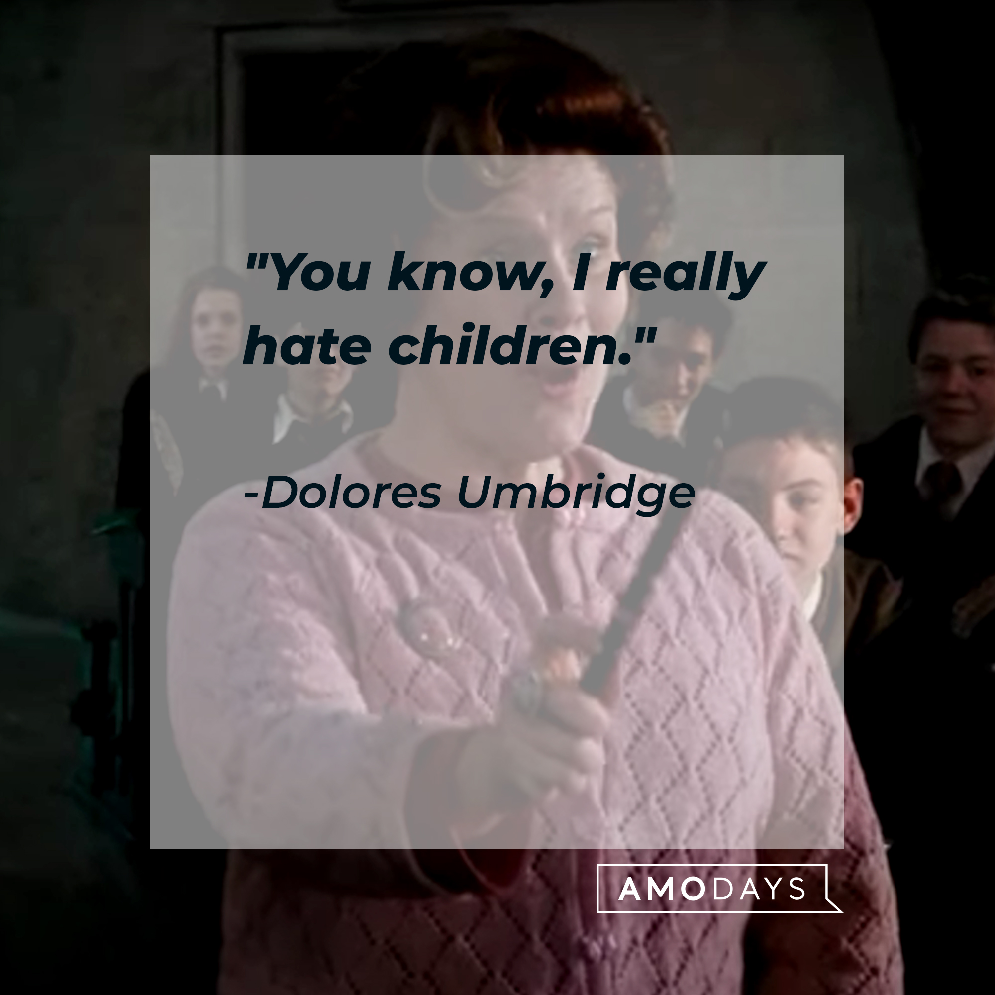 A photo of Dolores Umbridge with the quote, "You know, I really hate children." | Source: Facebook/harrypotter