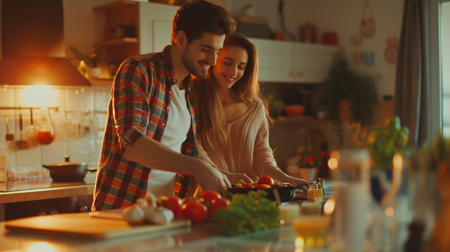 A couple in their kitchen | Source: Midjourney