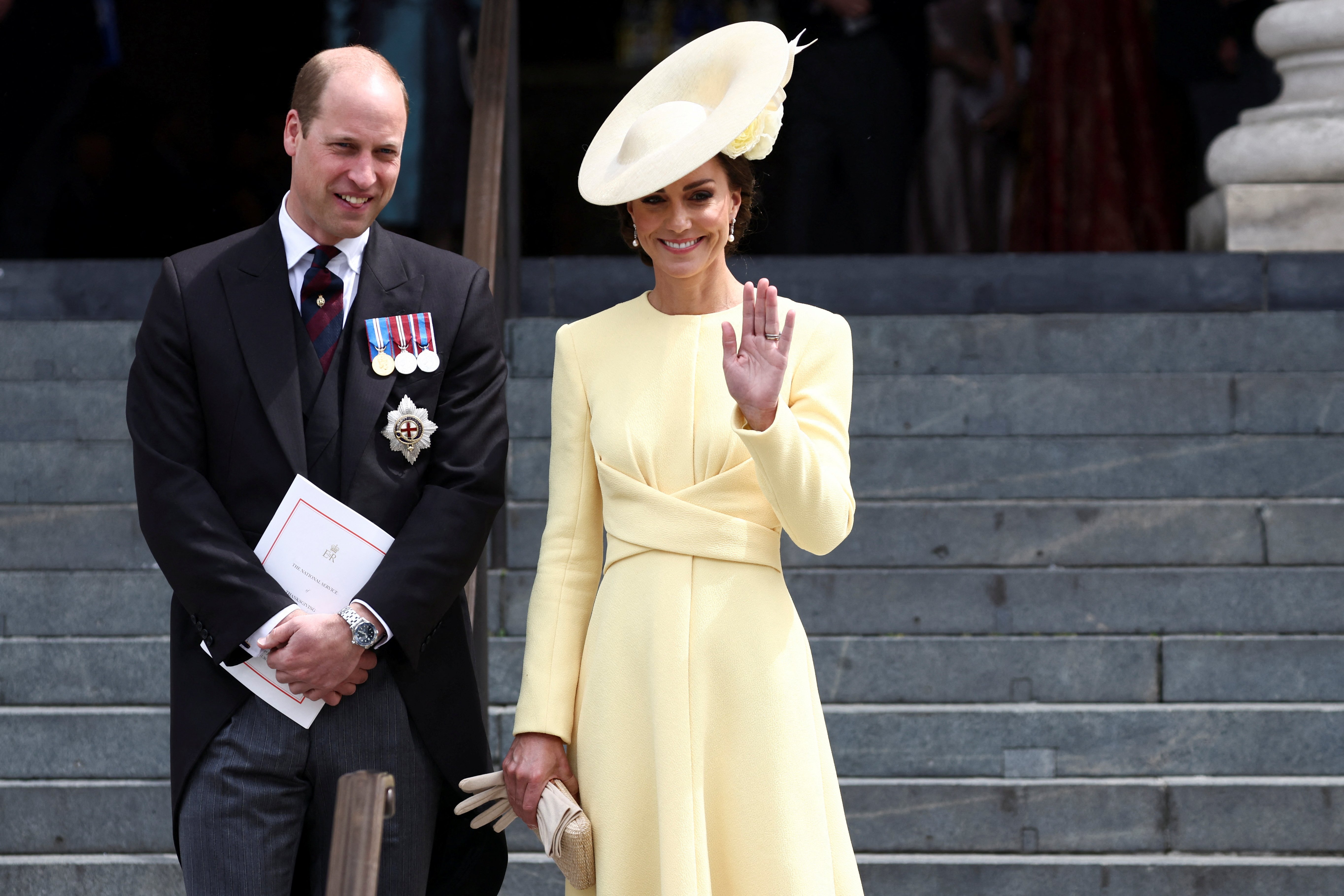 Prince William and Duchess Kate depart after the National Service of Thanksgiving at St Paul's Cathedral on June 3, 2022, in London, England. | Source: Getty Images