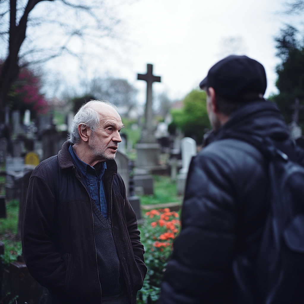 A man talking to someone at a graveyard | Source: Midjourney