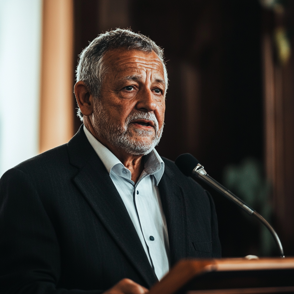 Senior man giving a speech at a funeral | Source: Midjourney