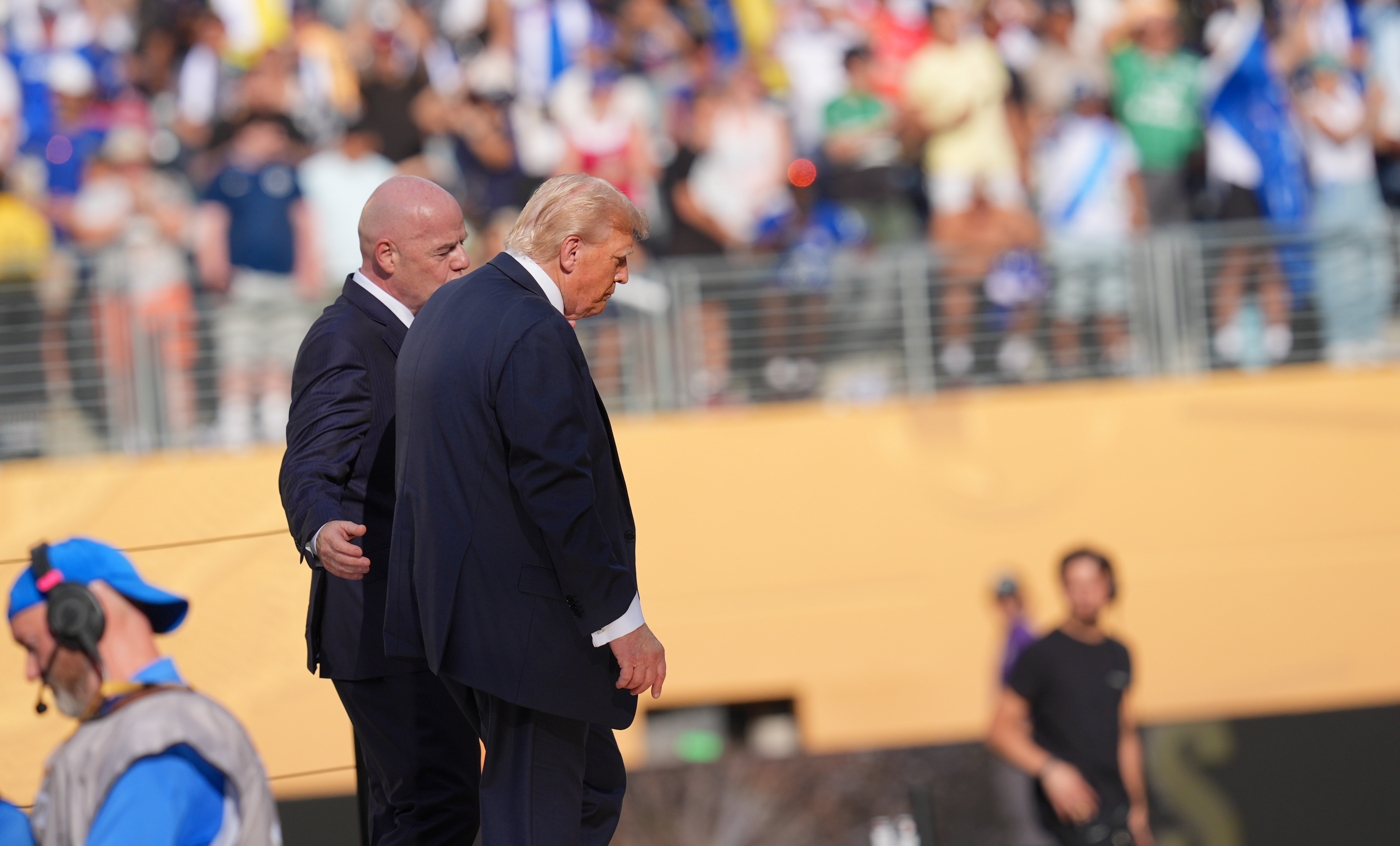 Donald Trump and Gianni Infantino presenting medals to the players following the FIFA Club World Cup 2025 final match on July 13 in New Jersey. | Source: Getty Images