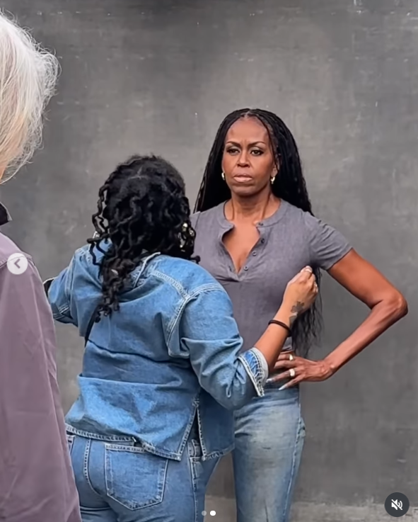 Michelle Obama being spruced up | Source: Source: Instagram/michelleobama