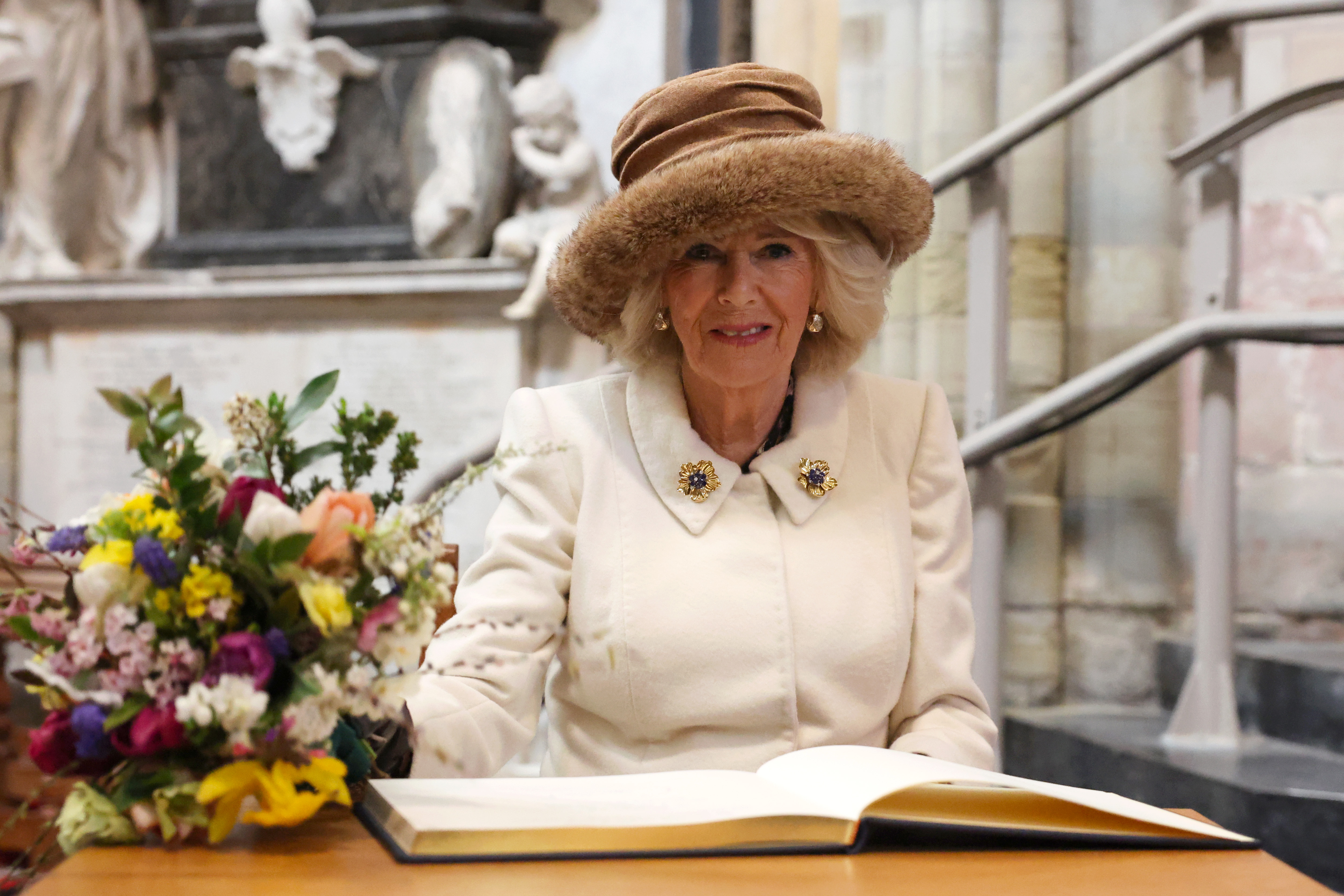 Queen Camilla at The Royal Maundy Service at Worcester Cathedral On March 28, 2024 in Worcester, England. | Source: Getty Images