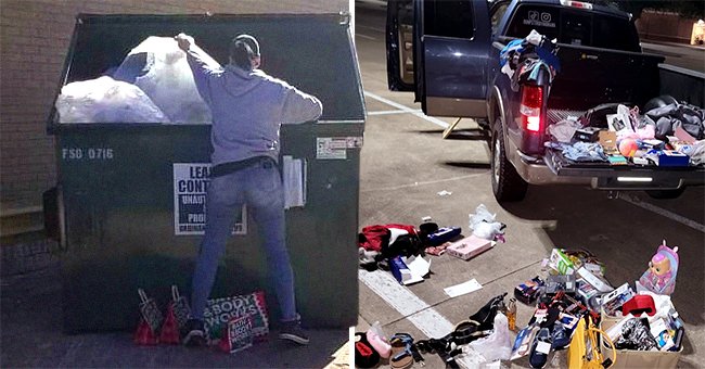 A woman digs through a dumpster and shows viewers her truck which is filled with the items she has found | Photo: Instagram/dumpsterdivingmama