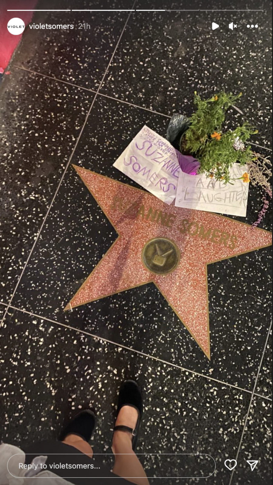 Screenshot of Violet Somers' Instagram story, visiting Suzanne Somers' Hollywood Walk of Fame Star. | Source: Instagram/VioletSomers