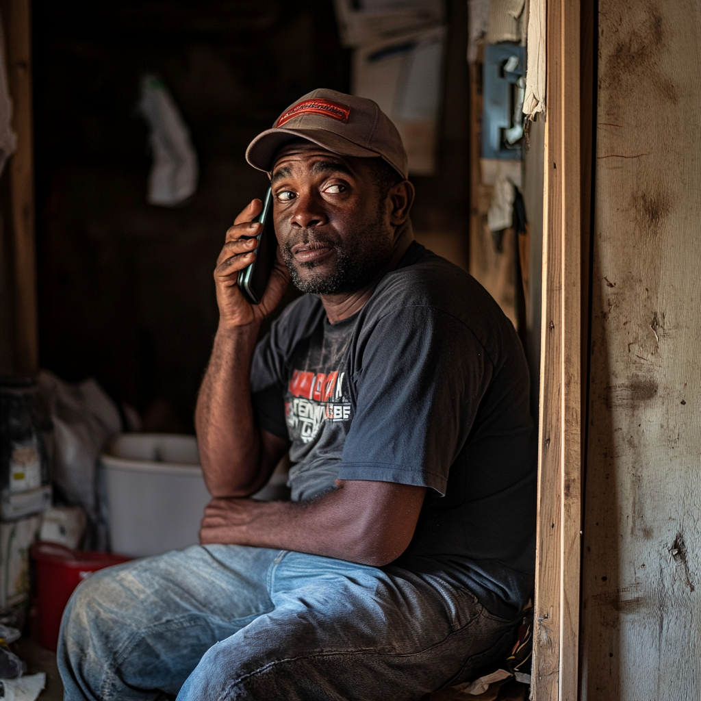 A handyman talking on his phone | Source: Midjourney