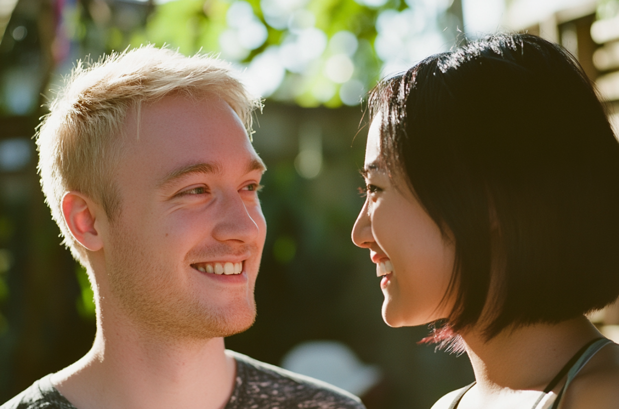 A couple smiling at each other | Source: Midjourney