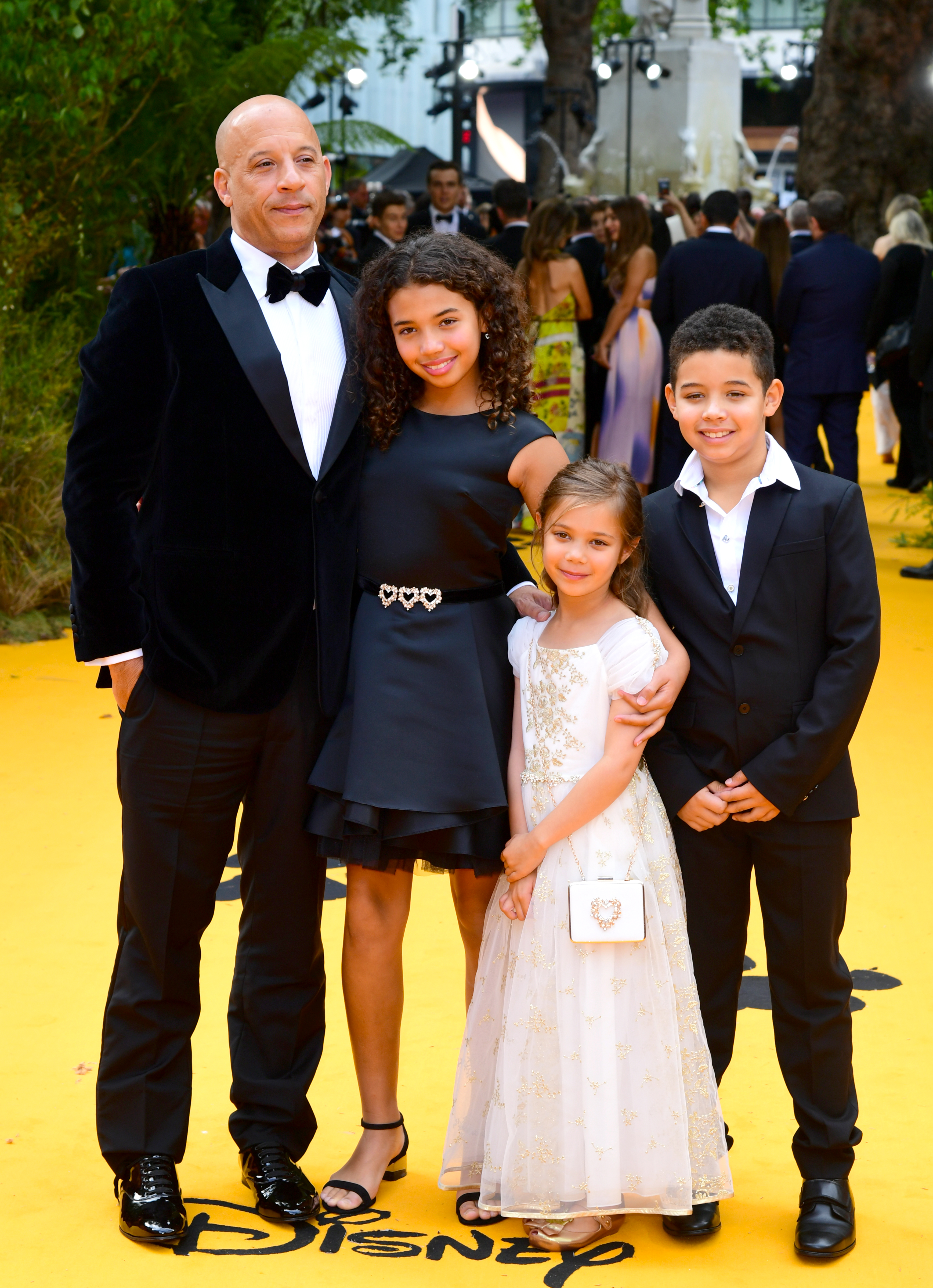 Vin Diesel and and his children, Hania Riley Sinclair, Pauline Sinclair and Vincent Sinclair attending Disney's The Lion King European Premiere held in Leicester Square, London | Source: Getty Images