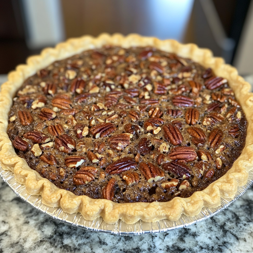 A pecan pie on a counter | Source: Midjourney