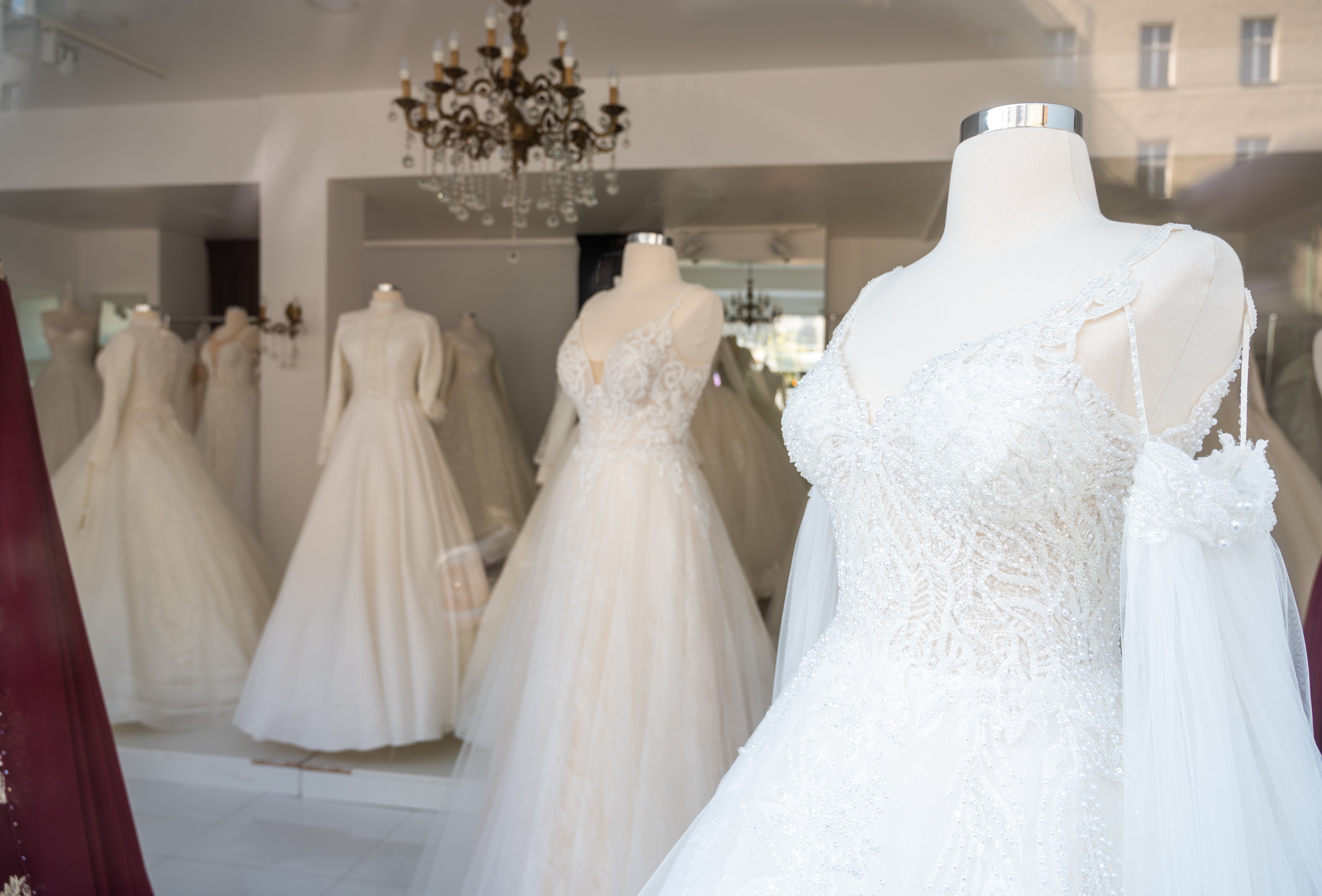 Display of wedding dresses in a shop | Source: Getty Images