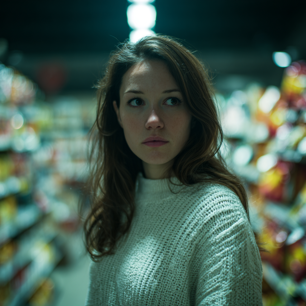 A close-up of a worried woman | Source: Midjourney