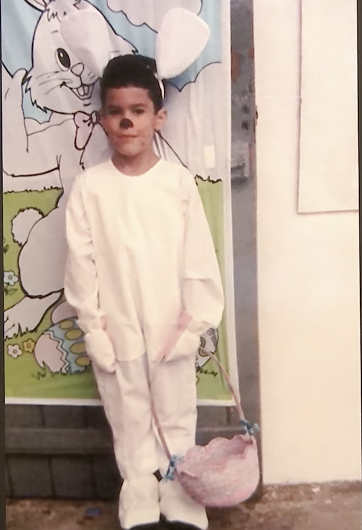 Benito Antonio Martínez Ocasio, aka, Bad Bunny wears a bunny costume while holding a basket, from a post dated February 28, 2020. | Source: YouTube/TheTonightShowStarringJimmyFallon